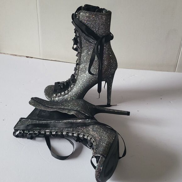 Steve Madden Sparkly Lace up Heeled Boots Size 8.5M Fever - Picture 3 of 4